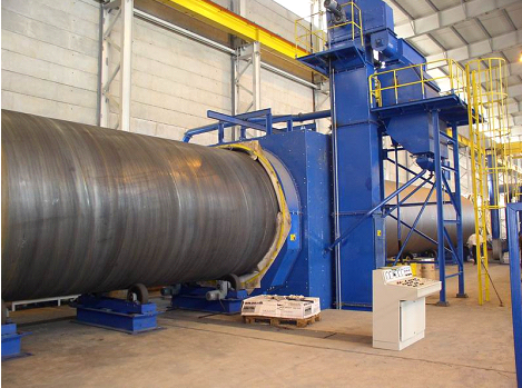 Large diameter steel pipe wall blasting machine