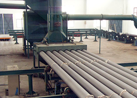 Steel pipe inner wall tubular shot blasting anticorrosion line